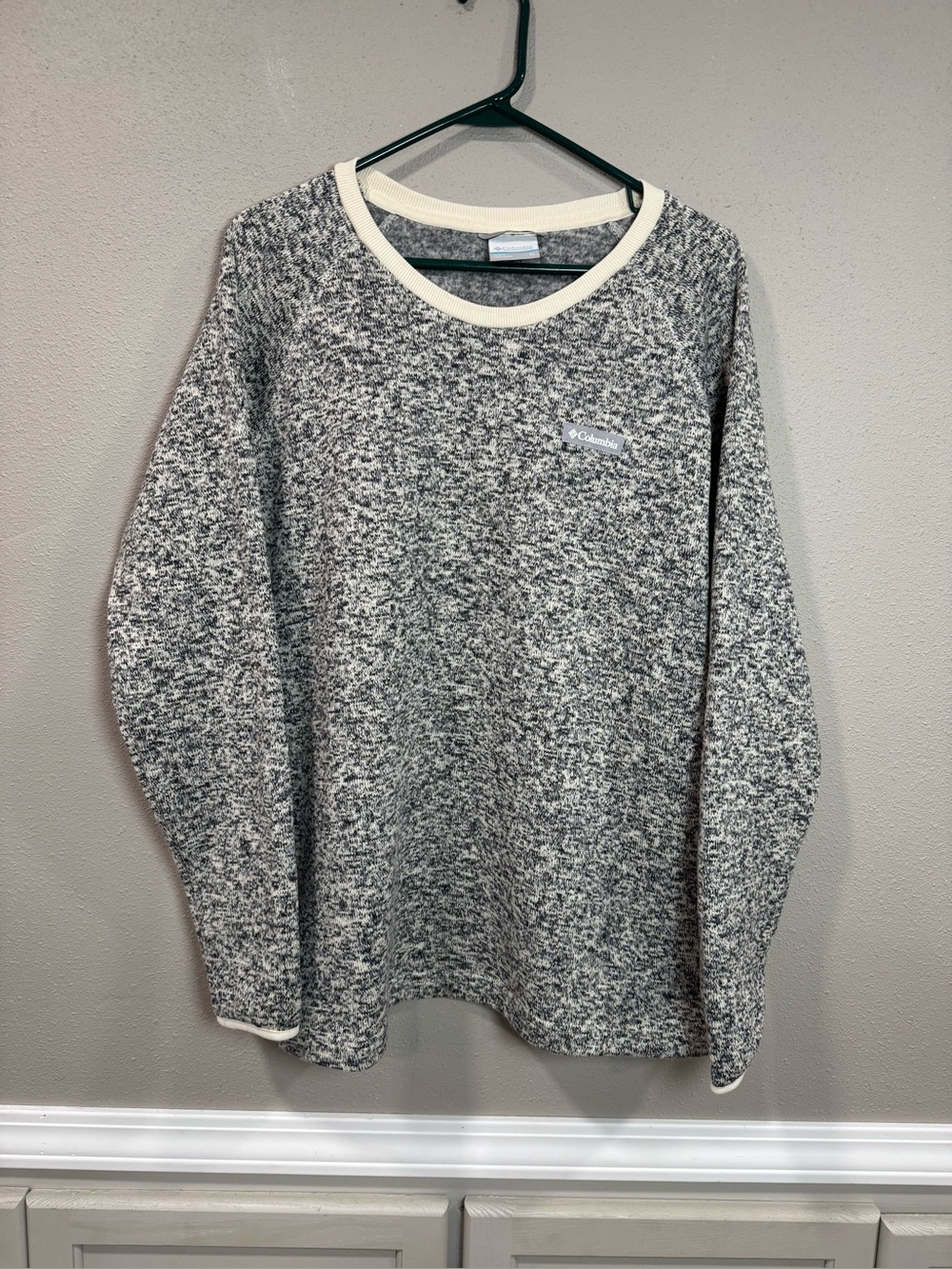 Columbia Marled Gray Crewneck Sweater with Cream Trim